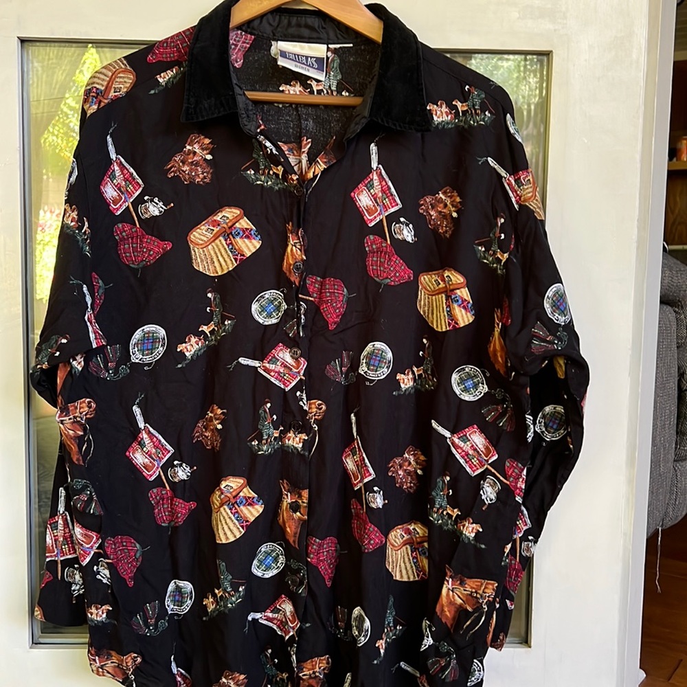 Vintage Bill Blass Equestrian Rayon Button Down Blouse